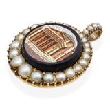 Antique 1870s 10k Yellow Gold Micro Mosiac Pearl Mourning Pendant
