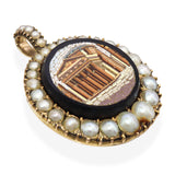 Antique 1870s 10k Yellow Gold Micro Mosiac Pearl Mourning Pendant