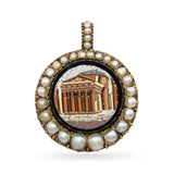 Antique 1870s 10k Yellow Gold Micro Mosiac Pearl Mourning Pendant