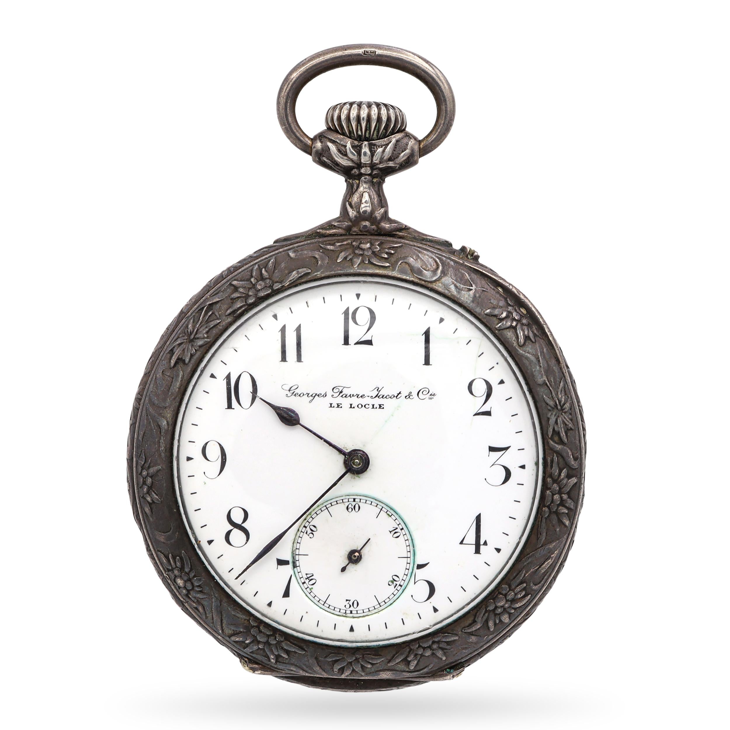 Antique Georges Favre-Jacot & Cie Sterling Silver Pocket Watch