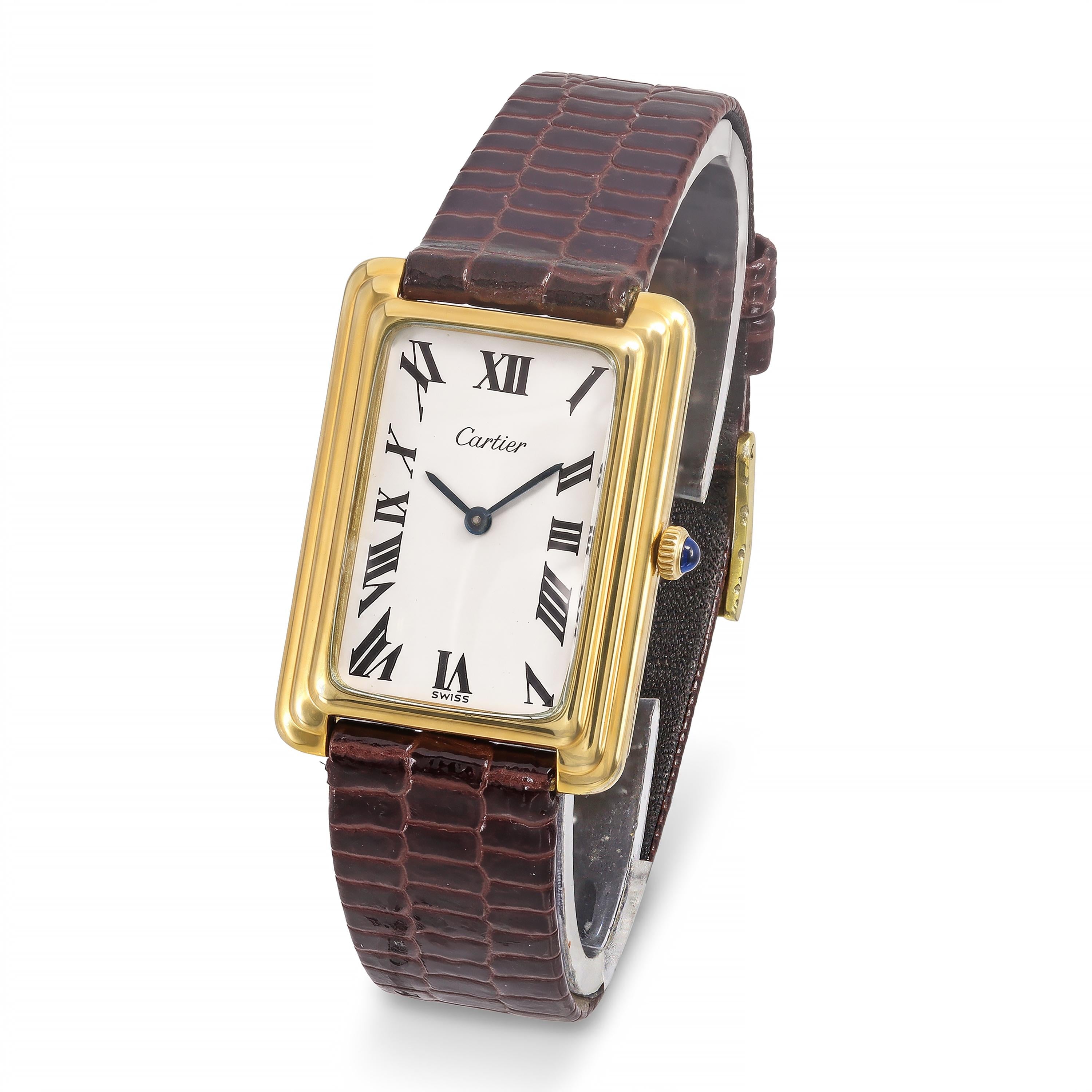 Vintage Cartier Jumbo Stepped Tank Gold-Plated Manual Wind Men's Watch