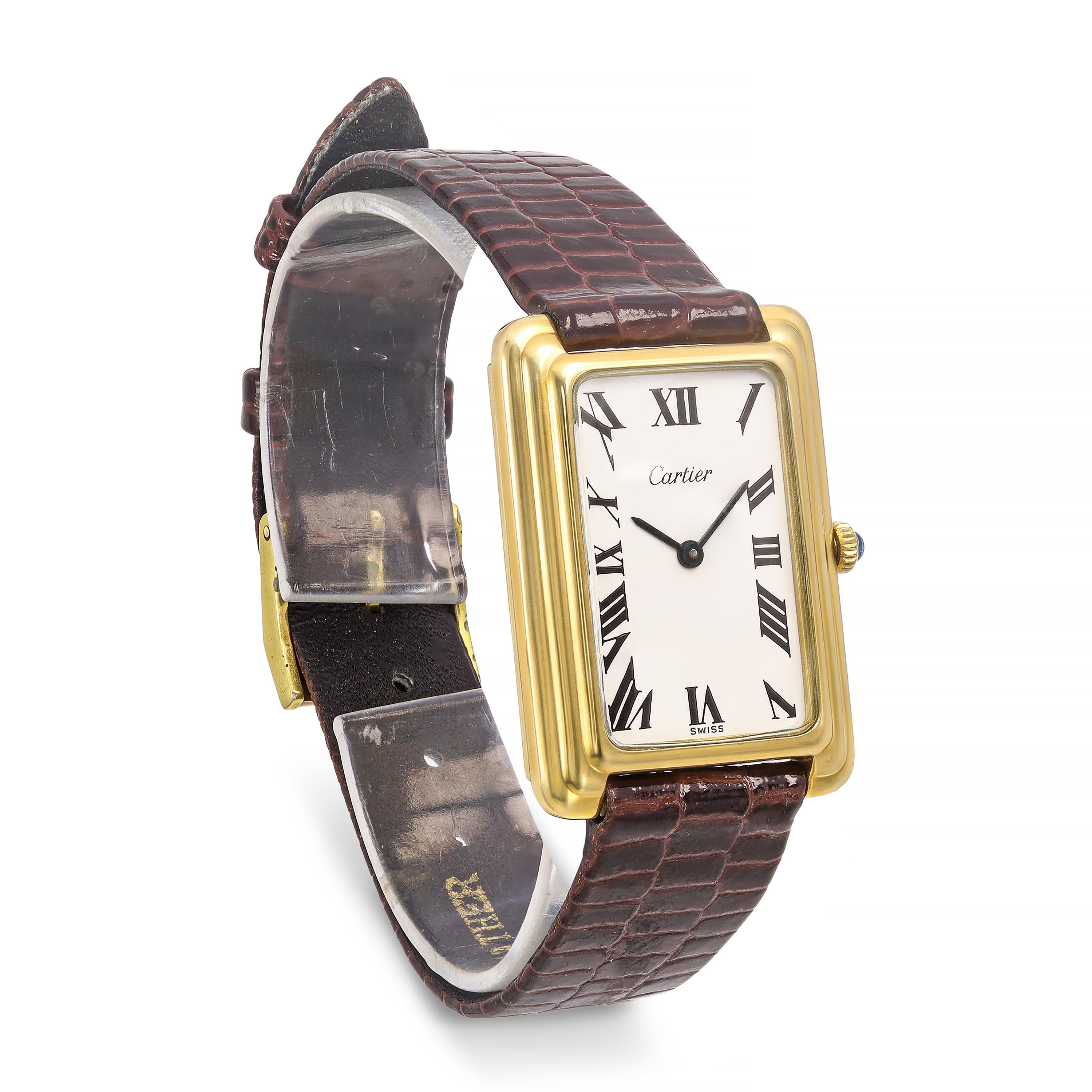 Vintage Cartier Jumbo Stepped Tank Gold-Plated Manual Wind Men's Watch
