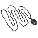 Antique Victorian Silver and Enamel Pearl Locket with Jet Bead Mourning Necklace