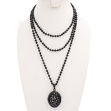 Antique Victorian Silver and Enamel Pearl Locket with Jet Bead Mourning Necklace