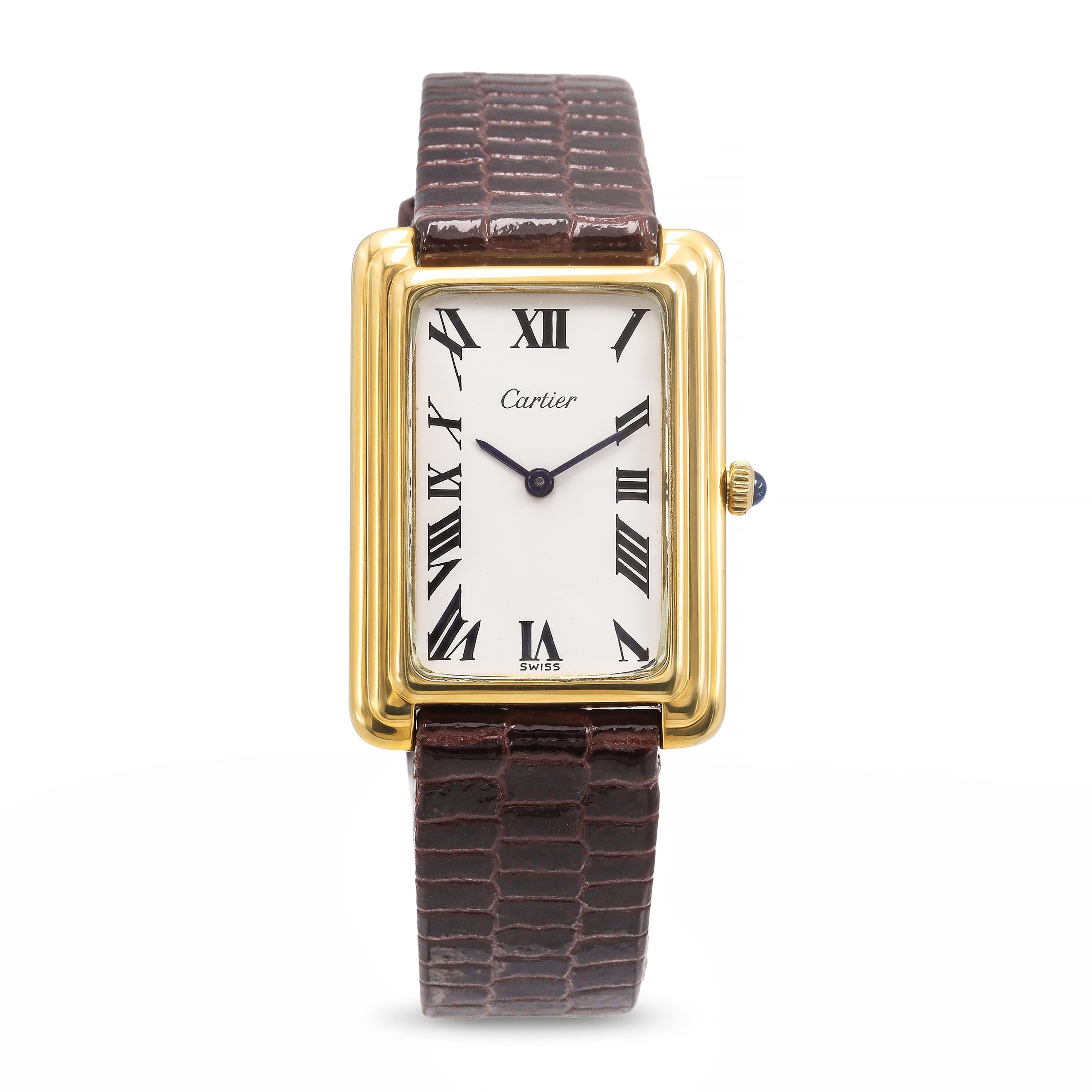 Vintage Cartier Jumbo Stepped Tank Gold-Plated Manual Wind Men's Watch