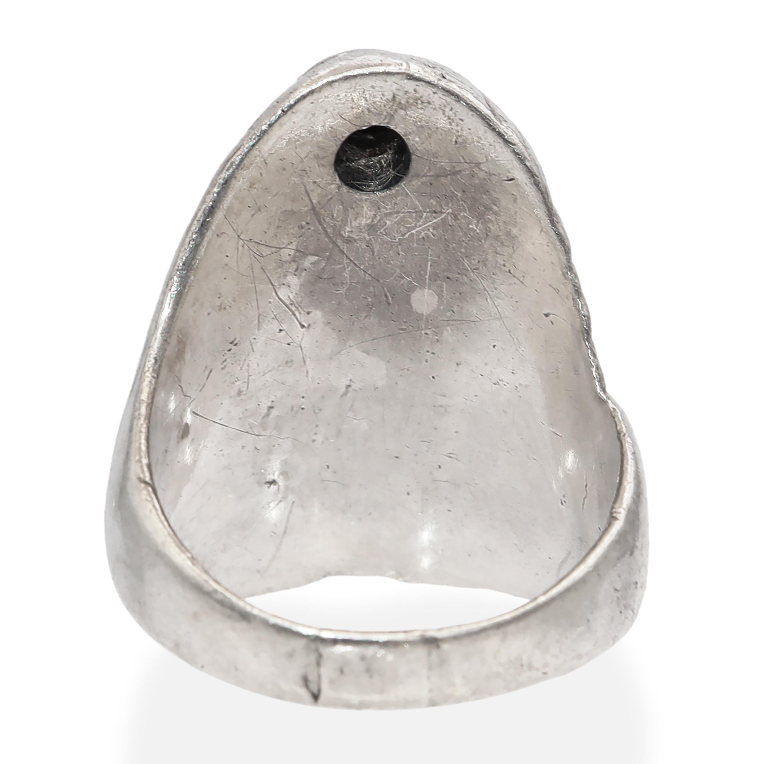 Antique Sterling Silver Man With Turban .29ct Old European Diamond Ring
