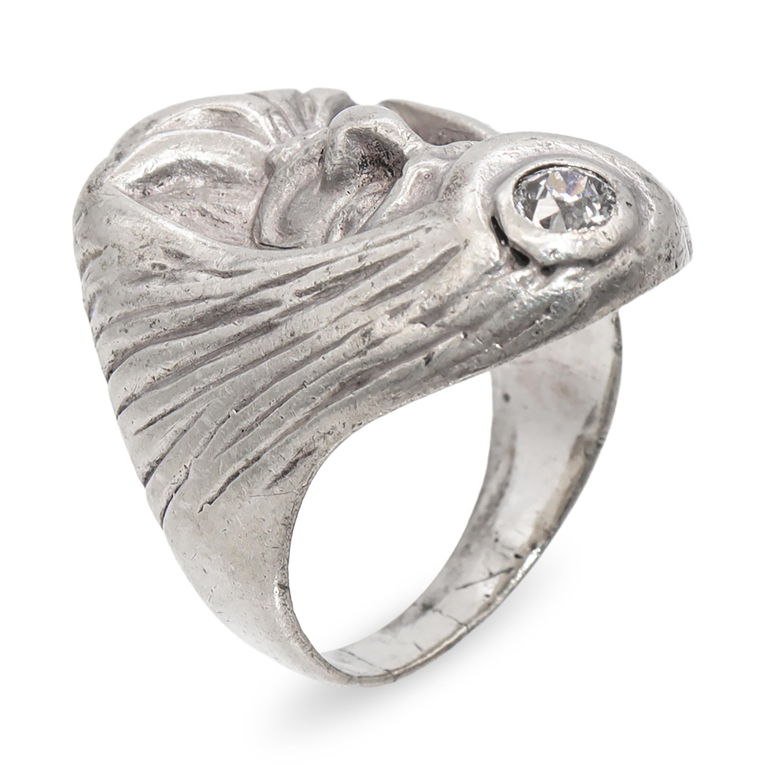 Antique Sterling Silver Man With Turban .29ct Old European Diamond Ring