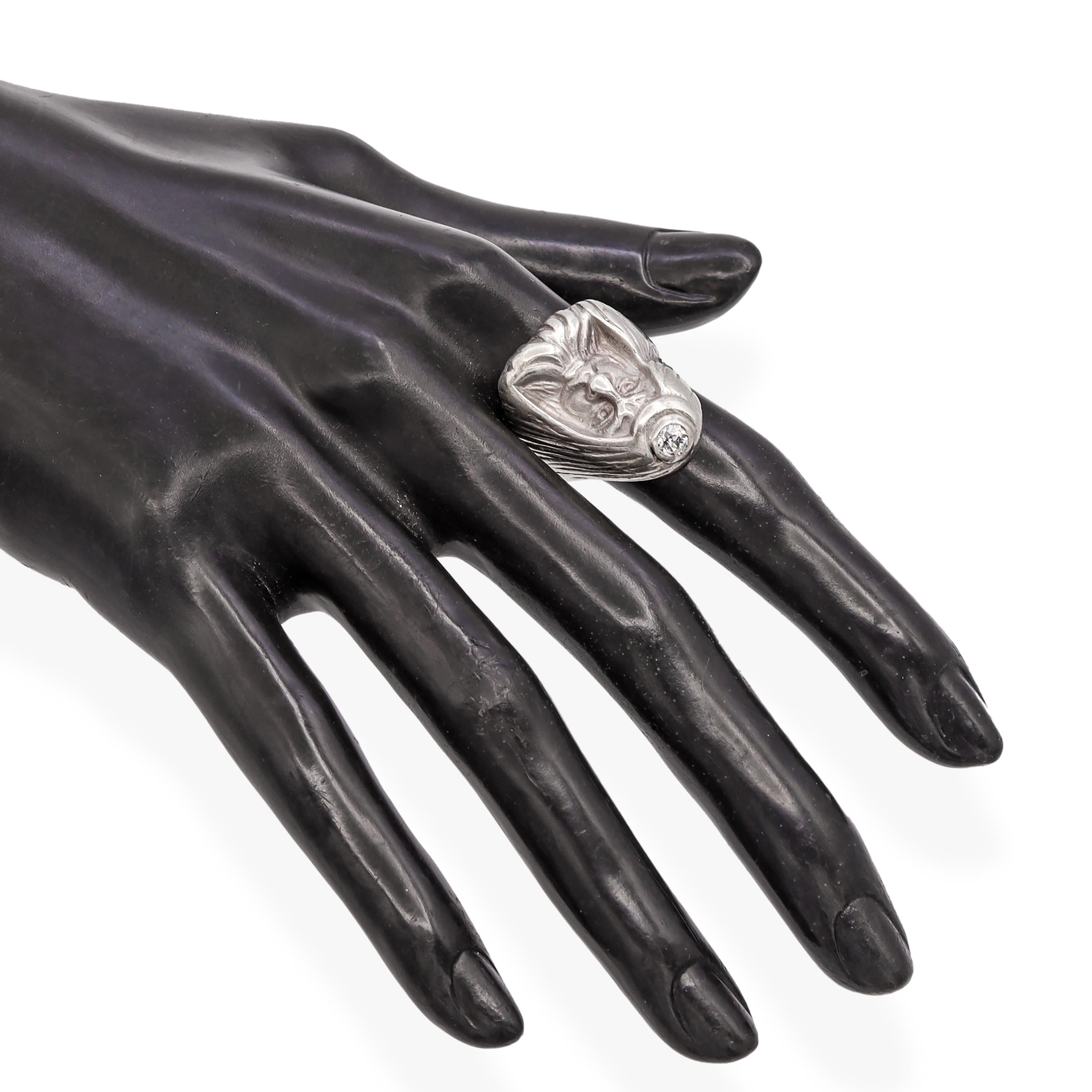 Antique Sterling Silver Man With Turban .29ct Old European Diamond Ring