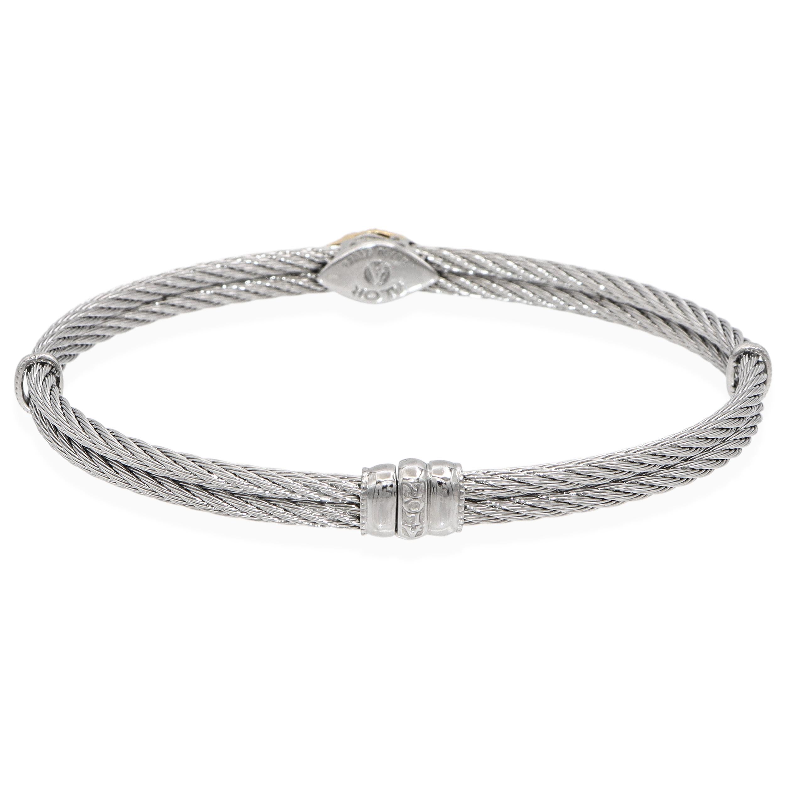 ALOR 18K Yellow Gold & Stainless Steel Cable Diamond Accent Bangle Bracelet