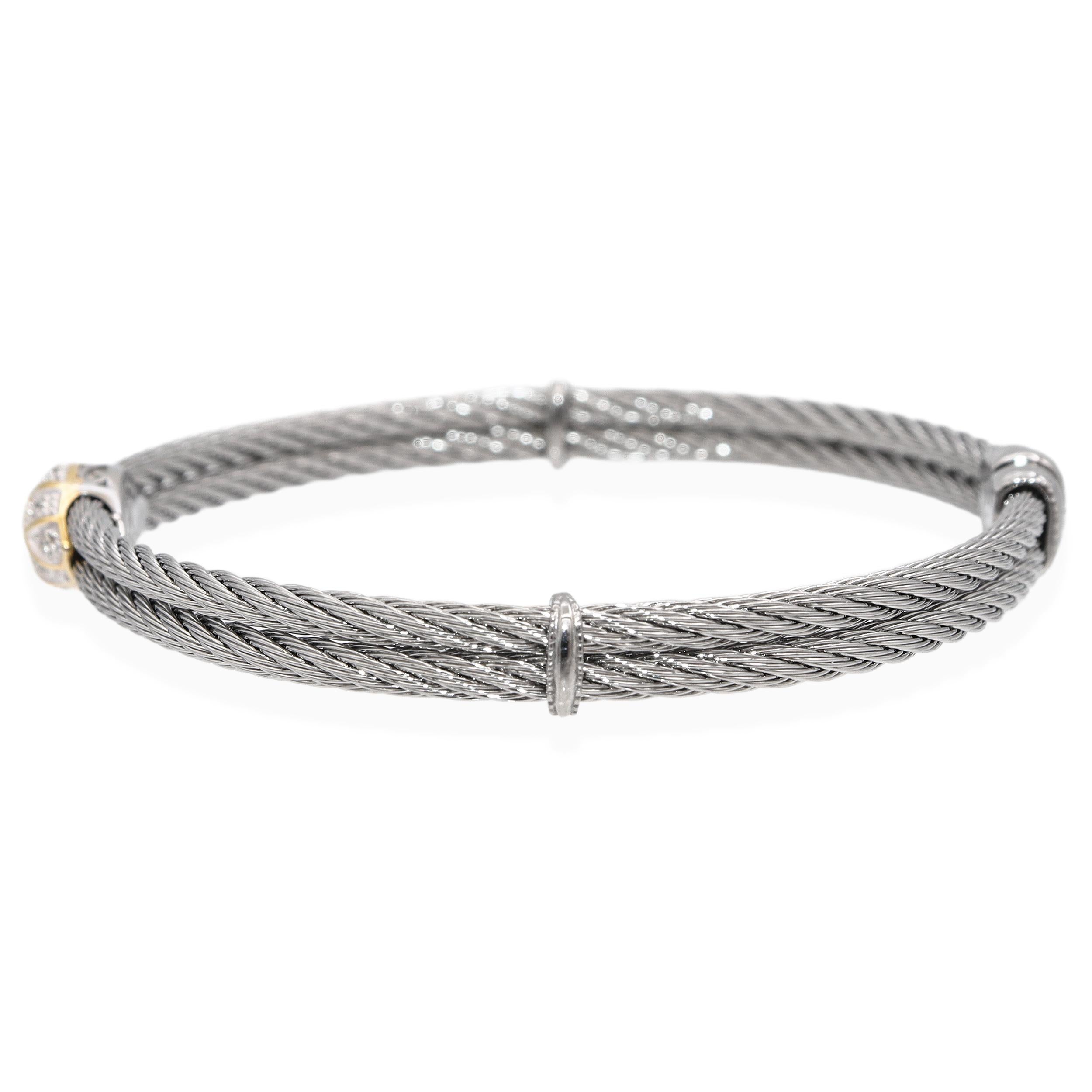 ALOR 18K Yellow Gold & Stainless Steel Cable Diamond Accent Bangle Bracelet