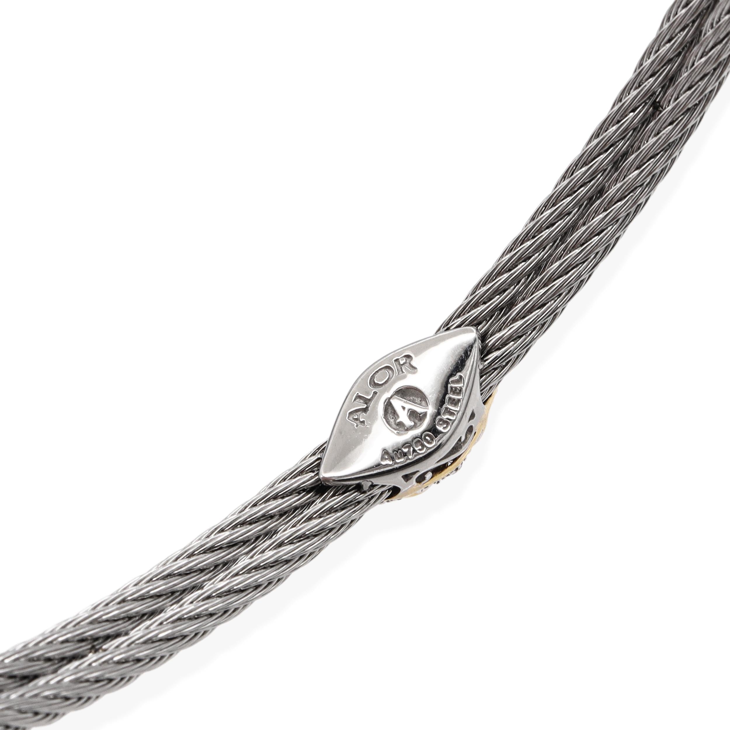 ALOR 18K Yellow Gold & Stainless Steel Cable Diamond Accent Bangle Bracelet