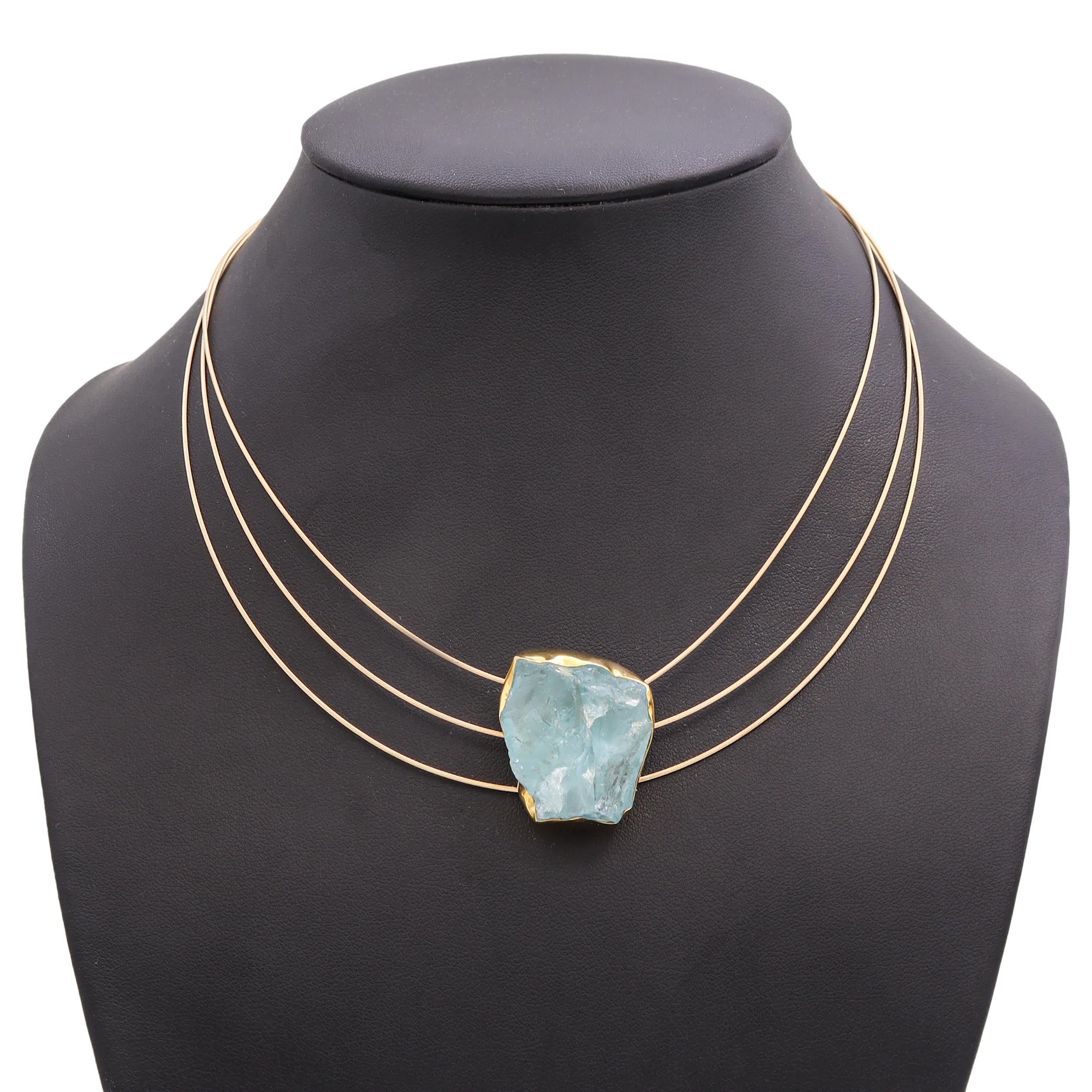 Vintage Yellow Gold Rough Aquamarine Cable Slider Necklace
