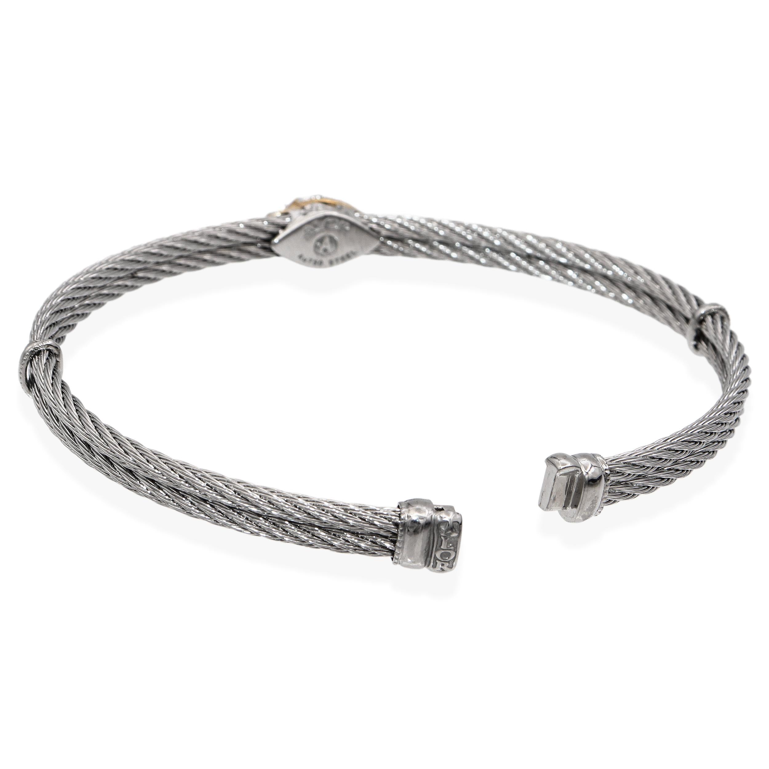 ALOR 18K Yellow Gold & Stainless Steel Cable Diamond Accent Bangle Bracelet