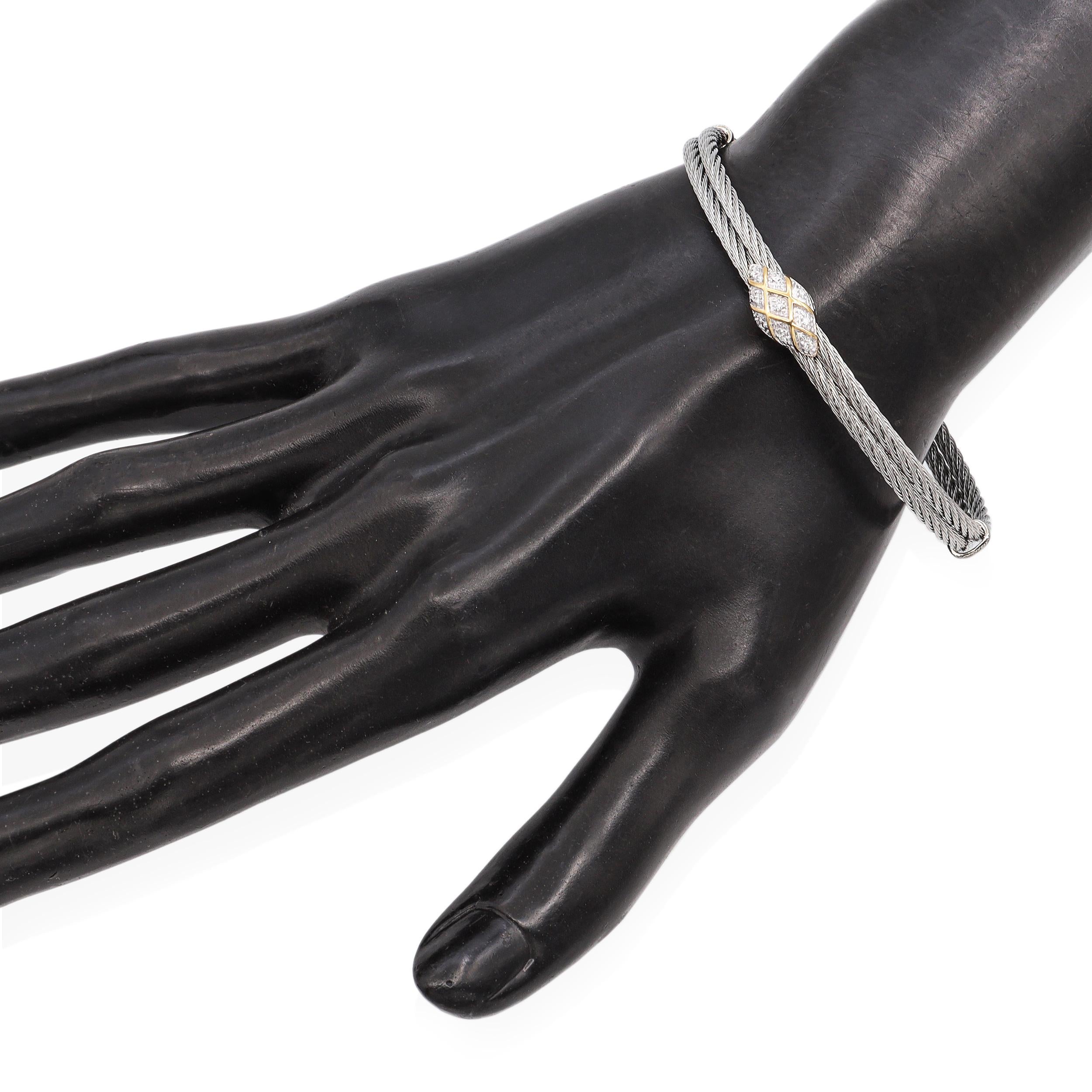ALOR 18K Yellow Gold & Stainless Steel Cable Diamond Accent Bangle Bracelet