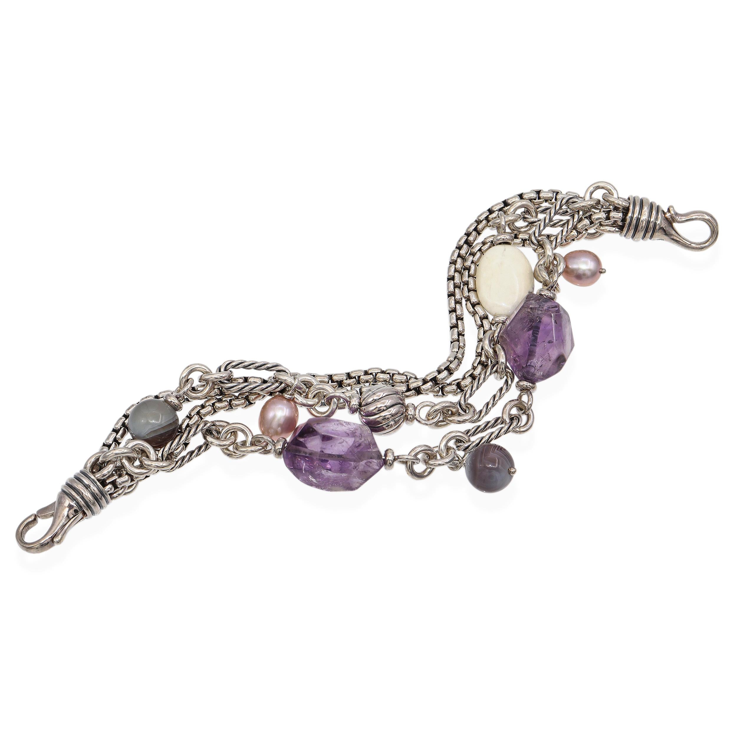 David Yurman Sterling Silver Multi-Gemstone Chain Bracelet