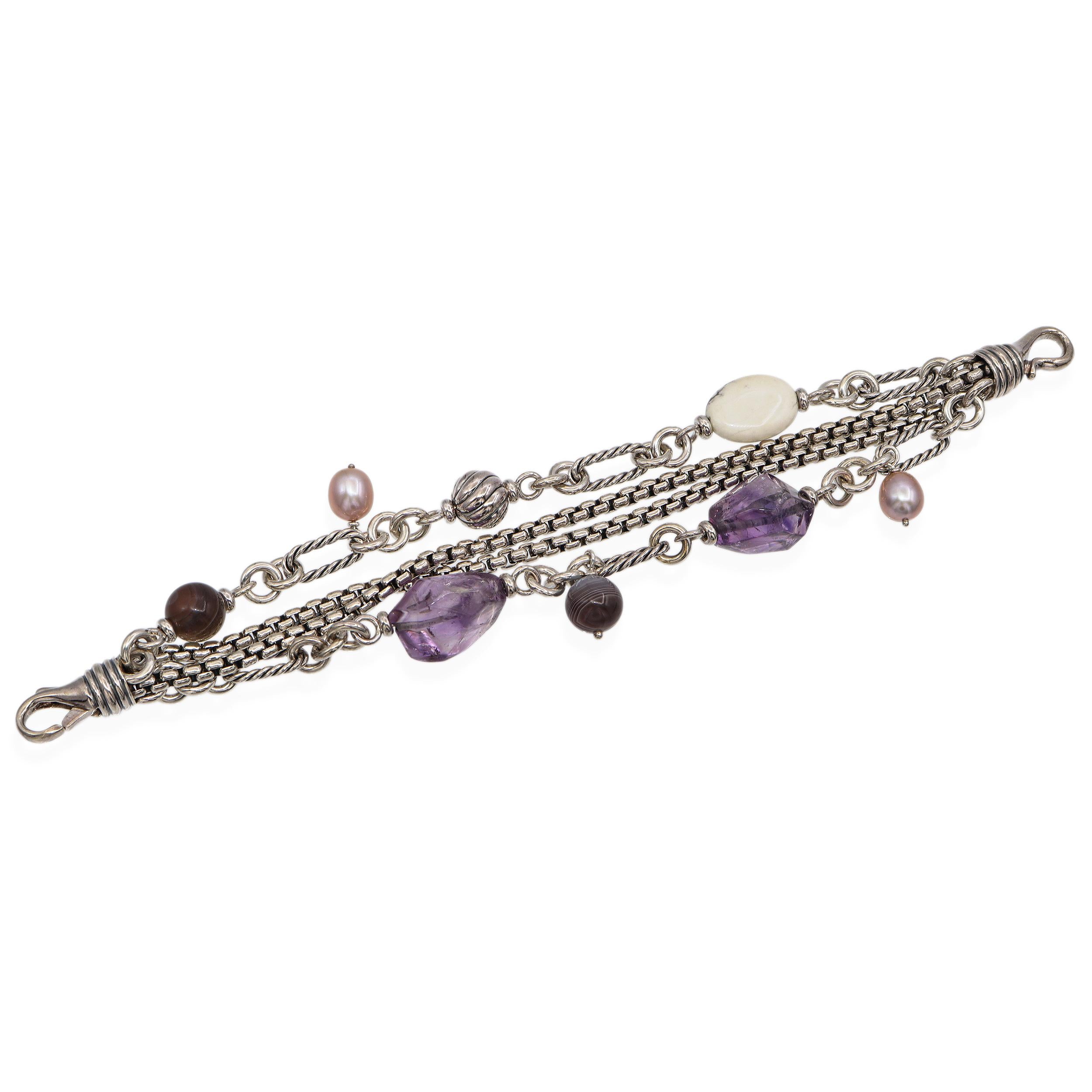 David Yurman Sterling Silver Multi-Gemstone Chain Bracelet