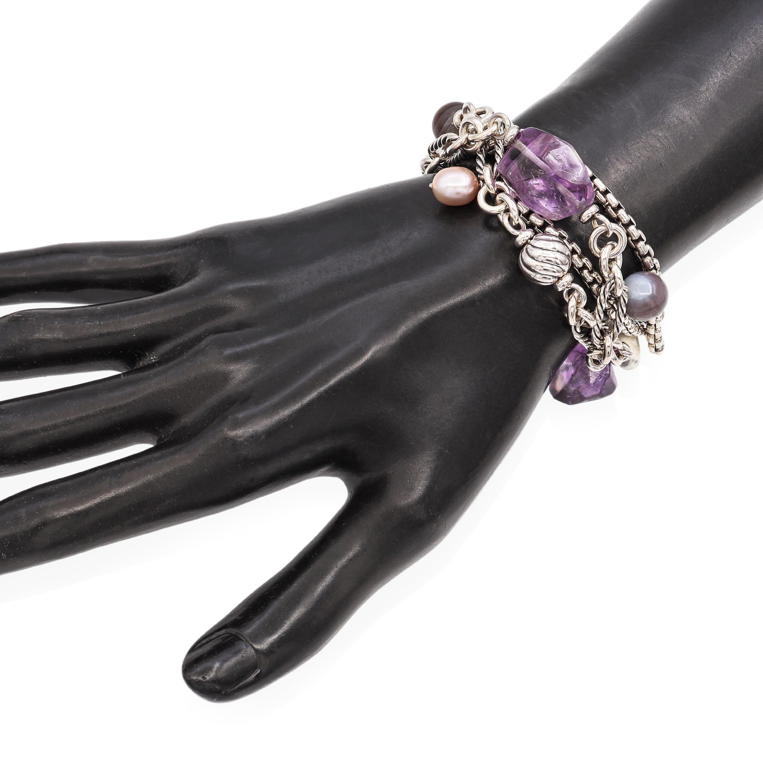 David Yurman Sterling Silver Multi-Gemstone Chain Bracelet