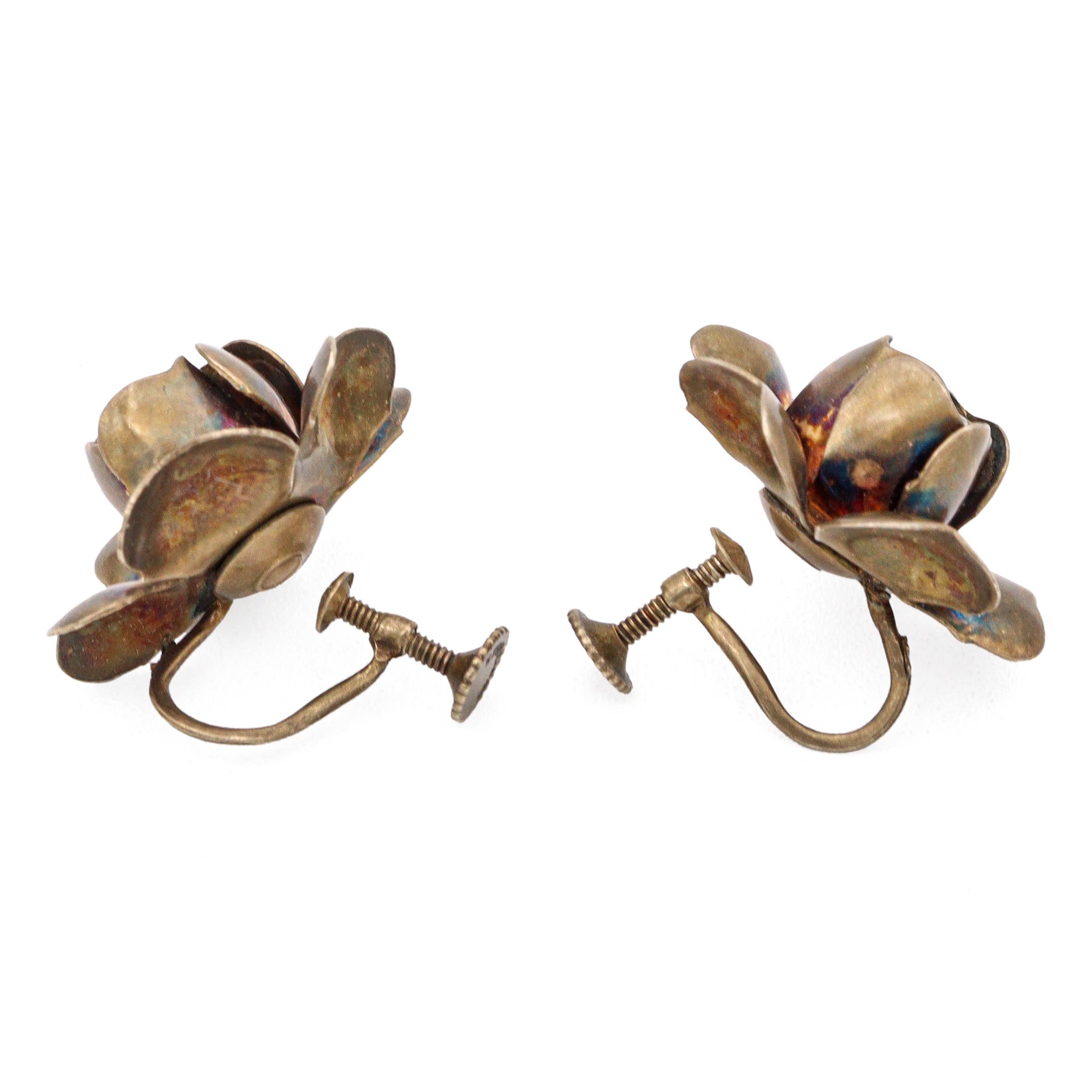 Vintage Hobe Gold Plated Sterling Silver Rose Ribbon Brooch Pin & Earrings Set
