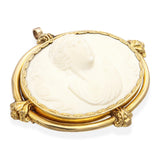 Antique Yellow Gold Frame Ceramic Cameo Brooch Pendant