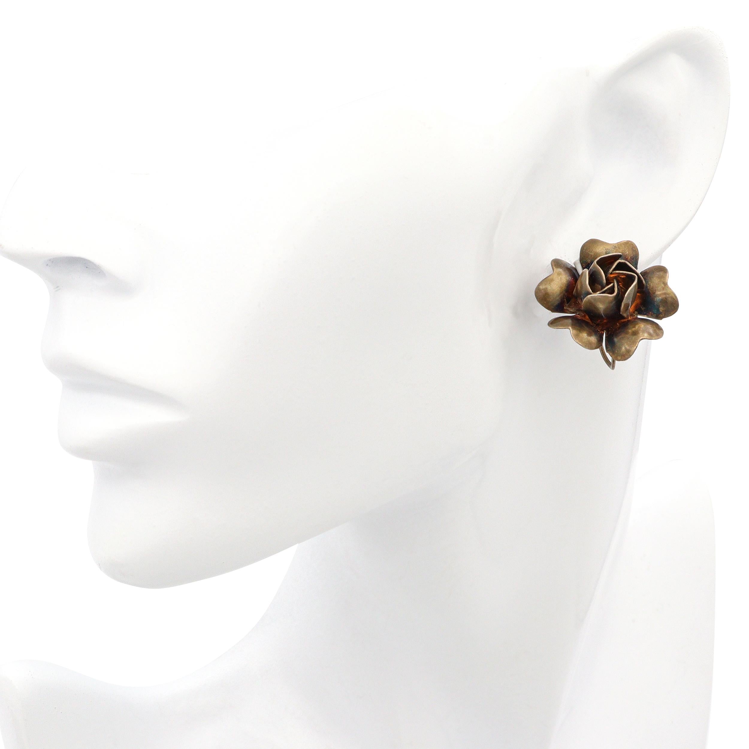 Vintage Hobe Gold Plated Sterling Silver Rose Ribbon Brooch Pin & Earrings Set