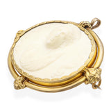 Antique Yellow Gold Frame Ceramic Cameo Brooch Pendant