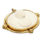 Antique Yellow Gold Frame Ceramic Cameo Brooch Pendant