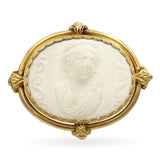 Antique Yellow Gold Frame Ceramic Cameo Brooch Pendant