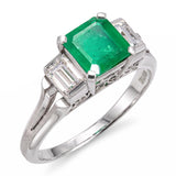 Vintage Platinum 0.90ct Emerald and Diamond Three Stone Ring