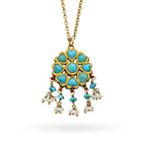 Antique Victorian Yellow Gold Enamel, Turquoise, and Pearl Necklace