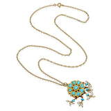 Antique Victorian Yellow Gold Enamel, Turquoise, and Pearl Necklace