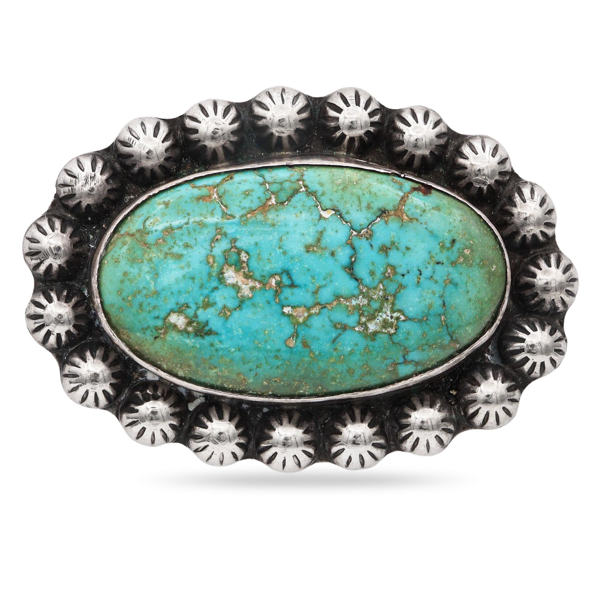 Vintage Navajo Southwestern Sterling Silver Turquoise Brooch Pin