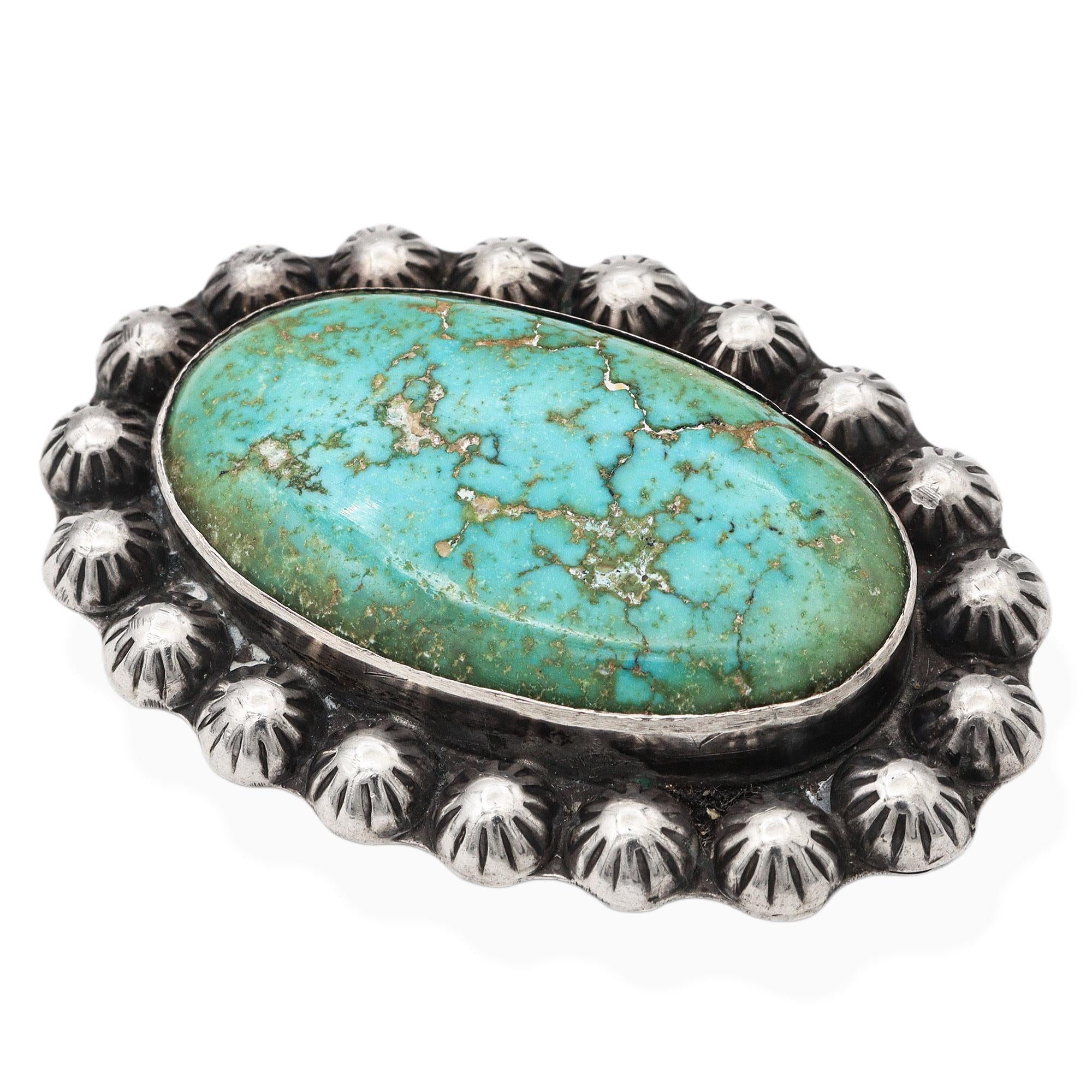 Vintage Navajo Southwestern Sterling Silver Turquoise Brooch Pin