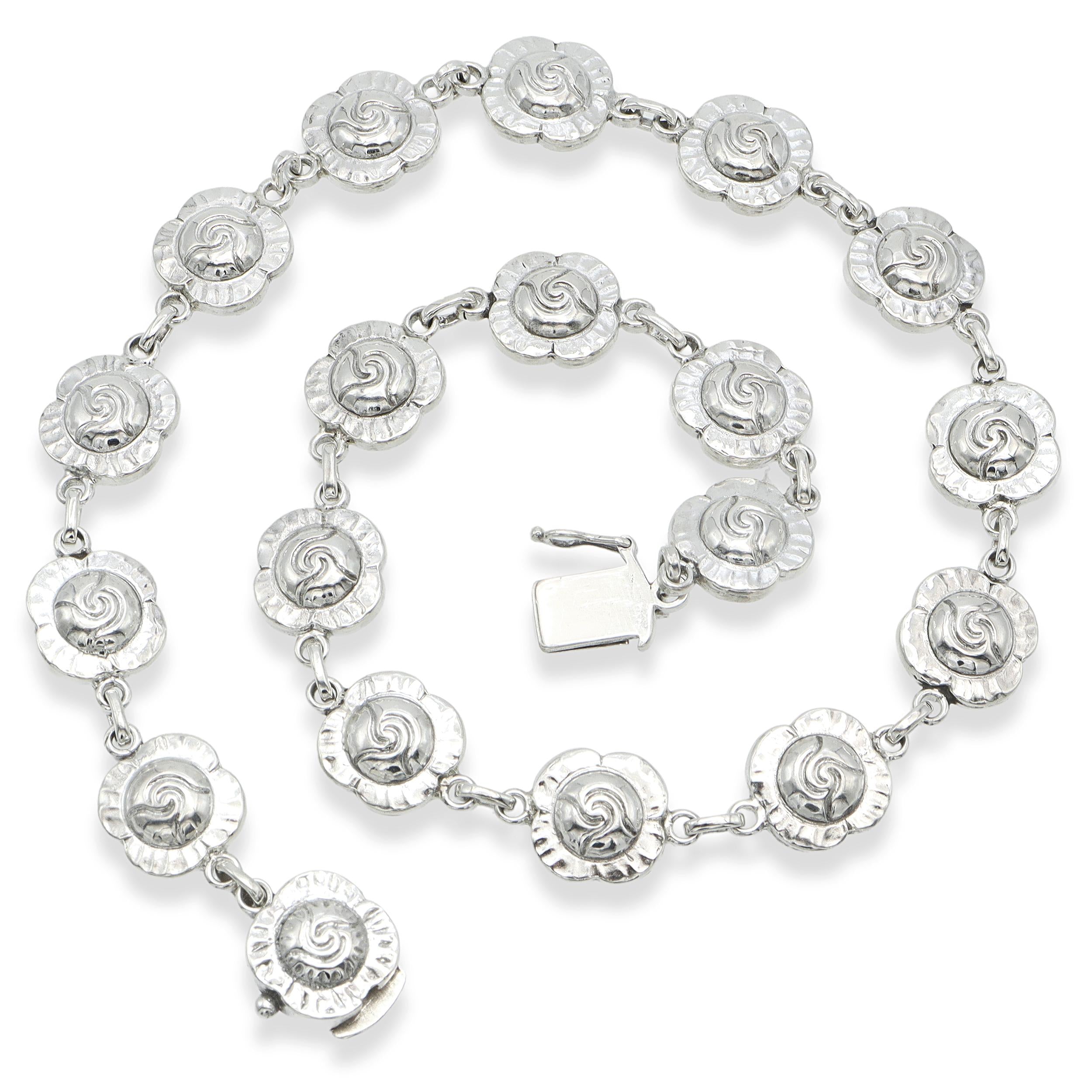 Georg Jensen USA Sterling Silver Danish Rose Motif Necklace No. 44