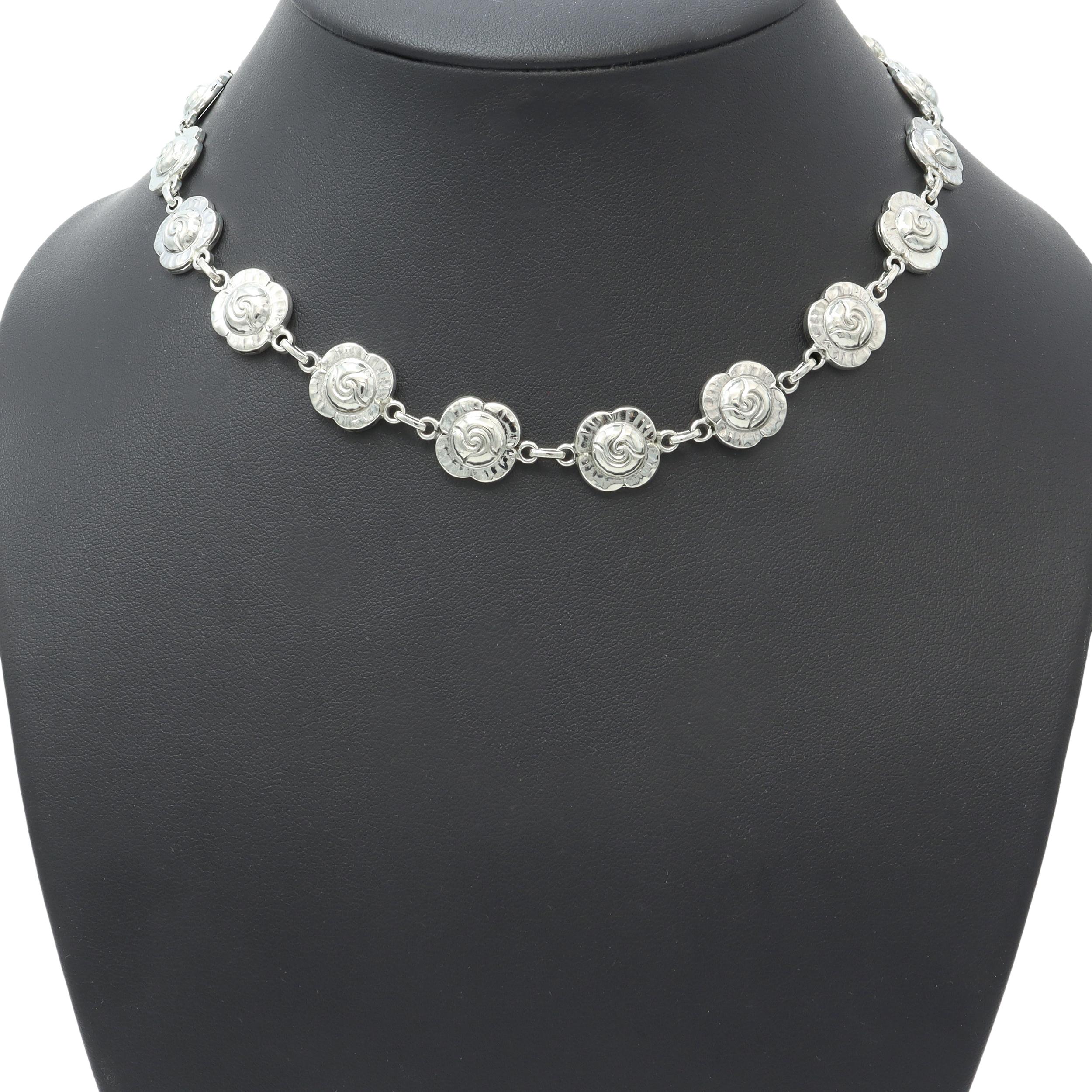Georg Jensen USA Sterling Silver Danish Rose Motif Necklace No. 44