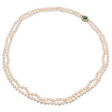 Vintage 14k Yellow Gold Diamond and Emerald Beaded Double Pearl Strand Necklace
