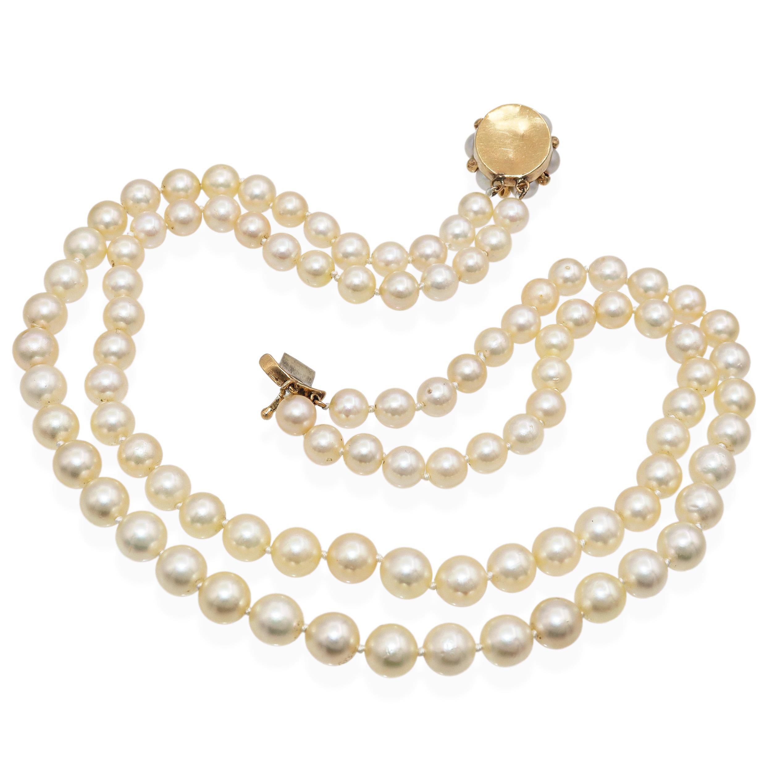 Vintage 14k Yellow Gold Double Pearl Strand Necklace