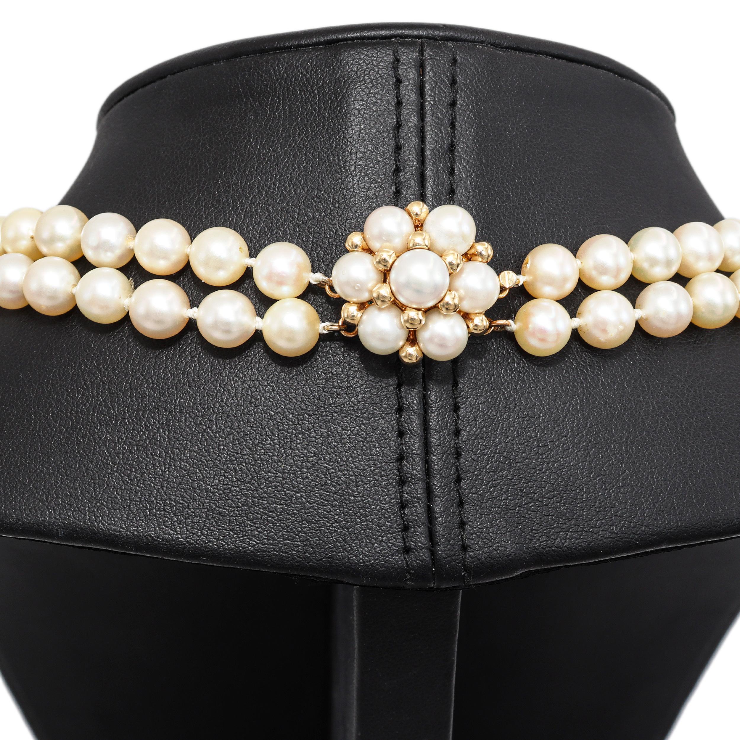 Vintage 14k Yellow Gold Double Pearl Strand Necklace