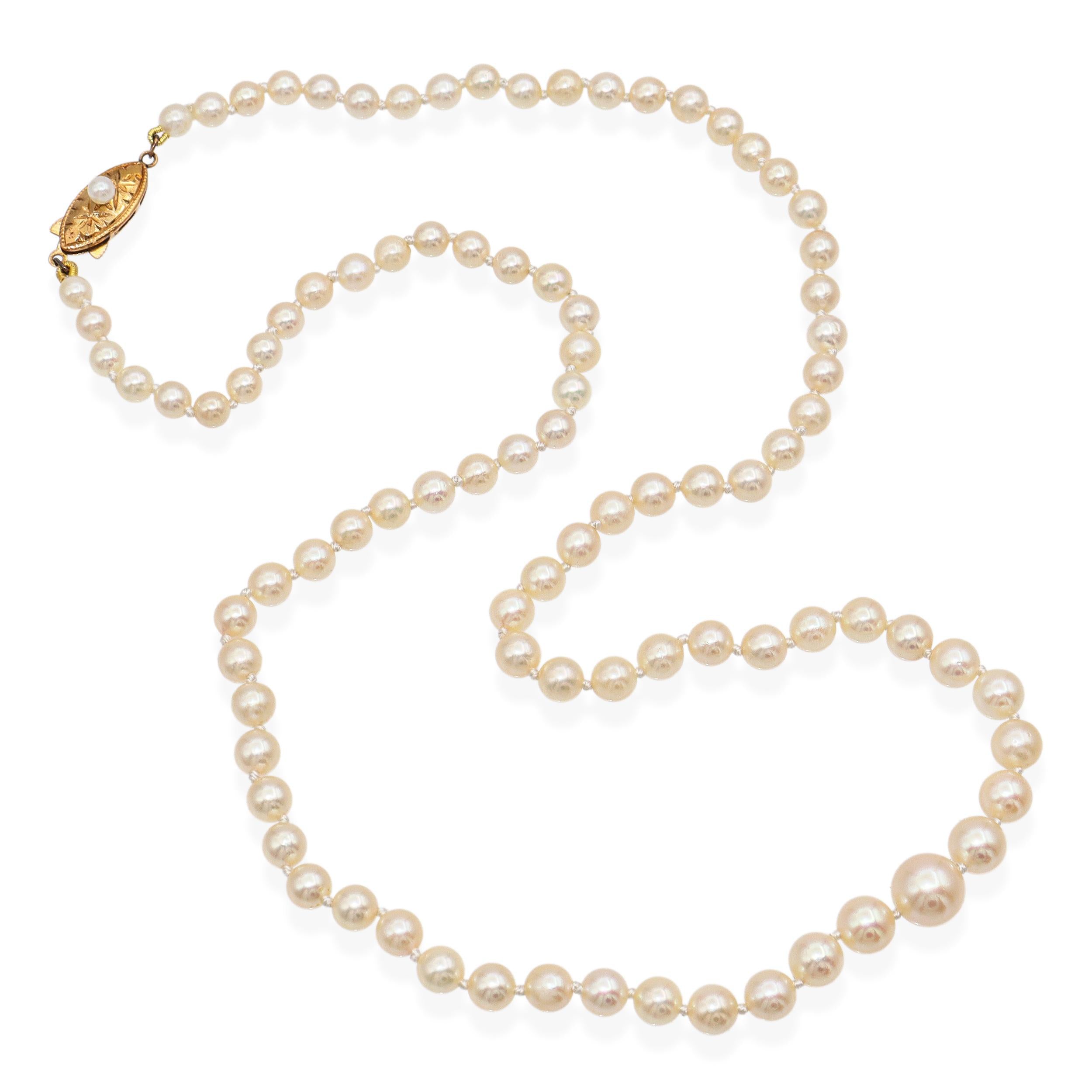 Vintage 18k Yellow Gold Pearl Strand Necklace