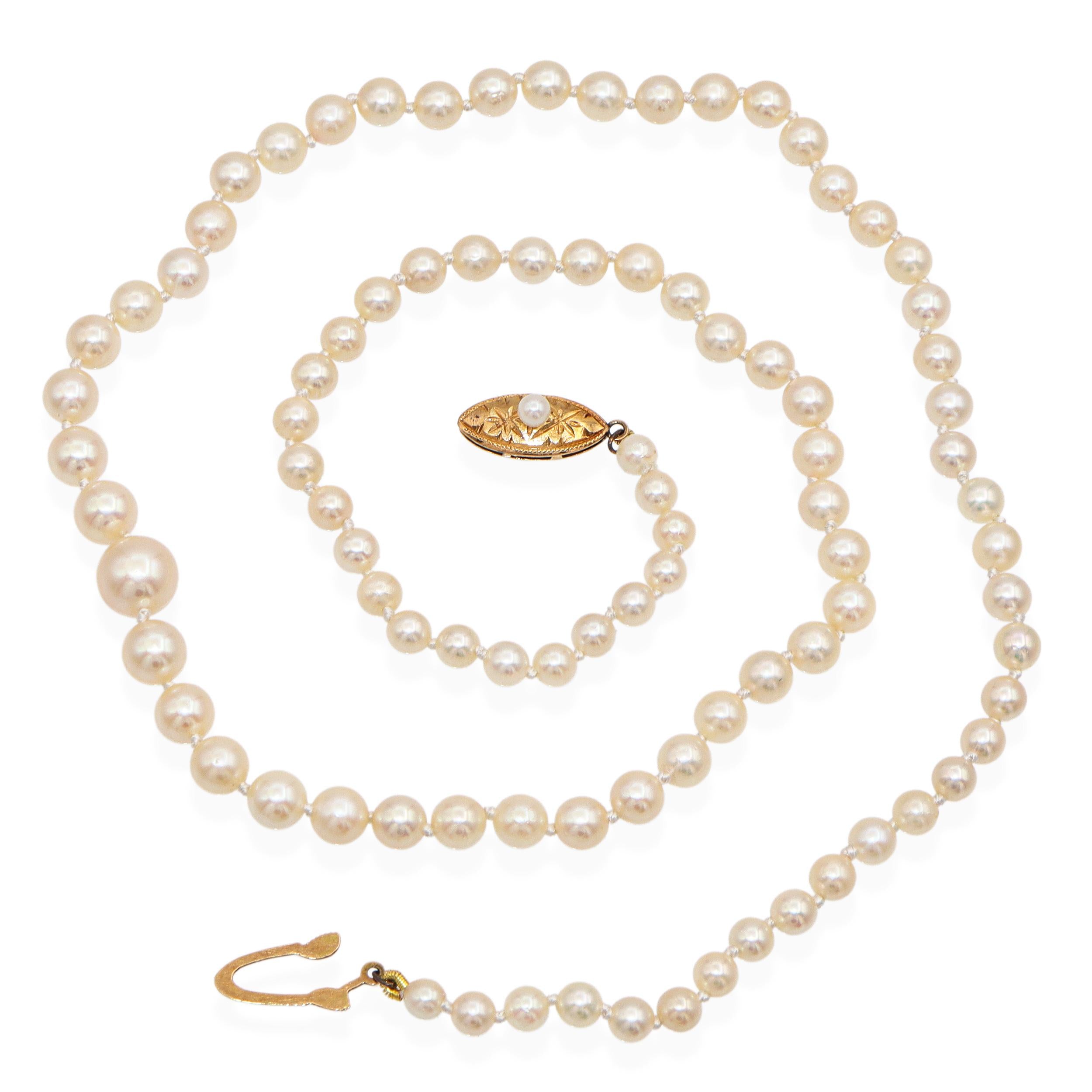 Vintage 18k Yellow Gold Pearl Strand Necklace