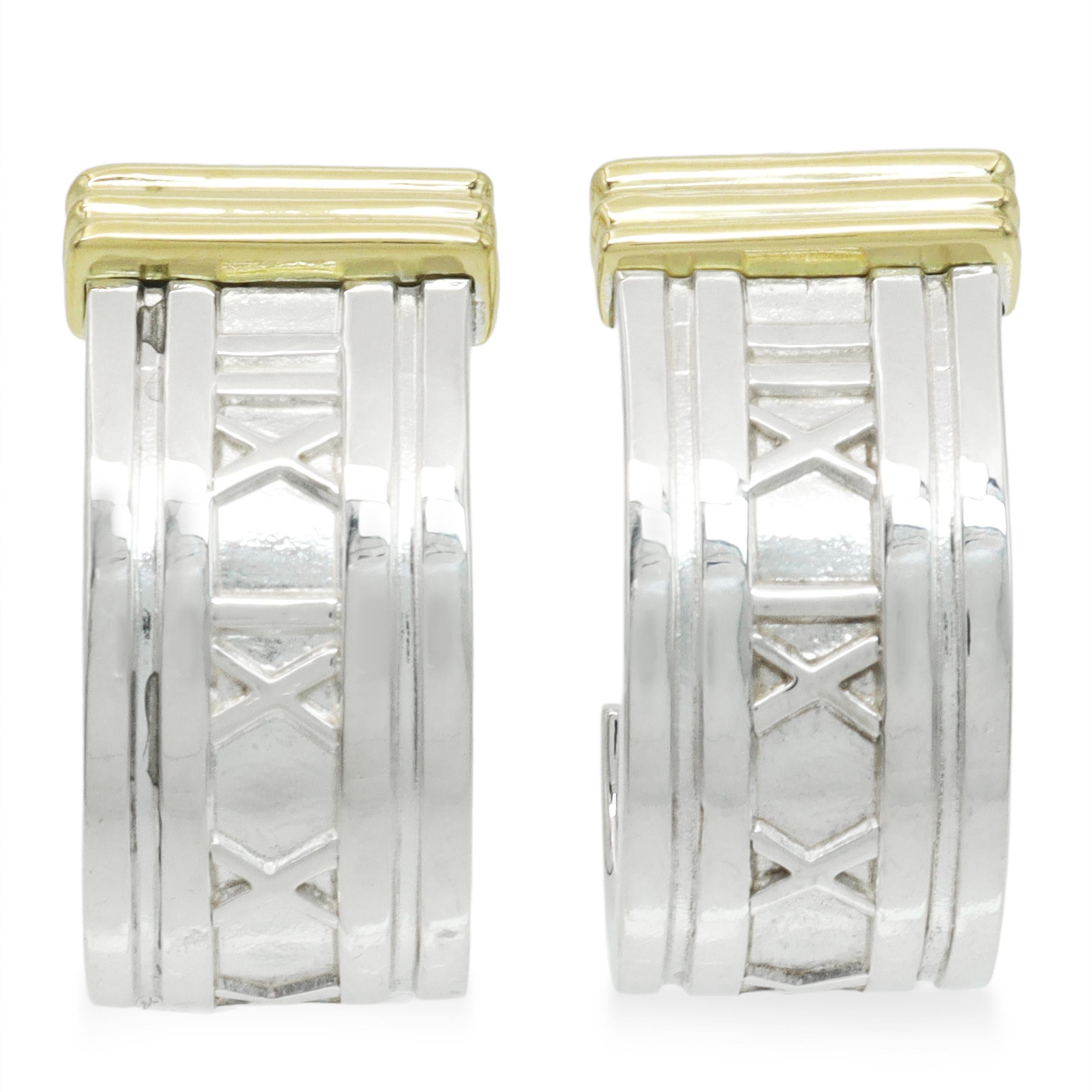 Tiffany & Co. Atlas Sterling Silver & 18k Yellow Gold Huggie Earrings