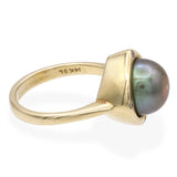 Vintage 14k Yellow Gold Tahitian Pearl and Diamond Ring
