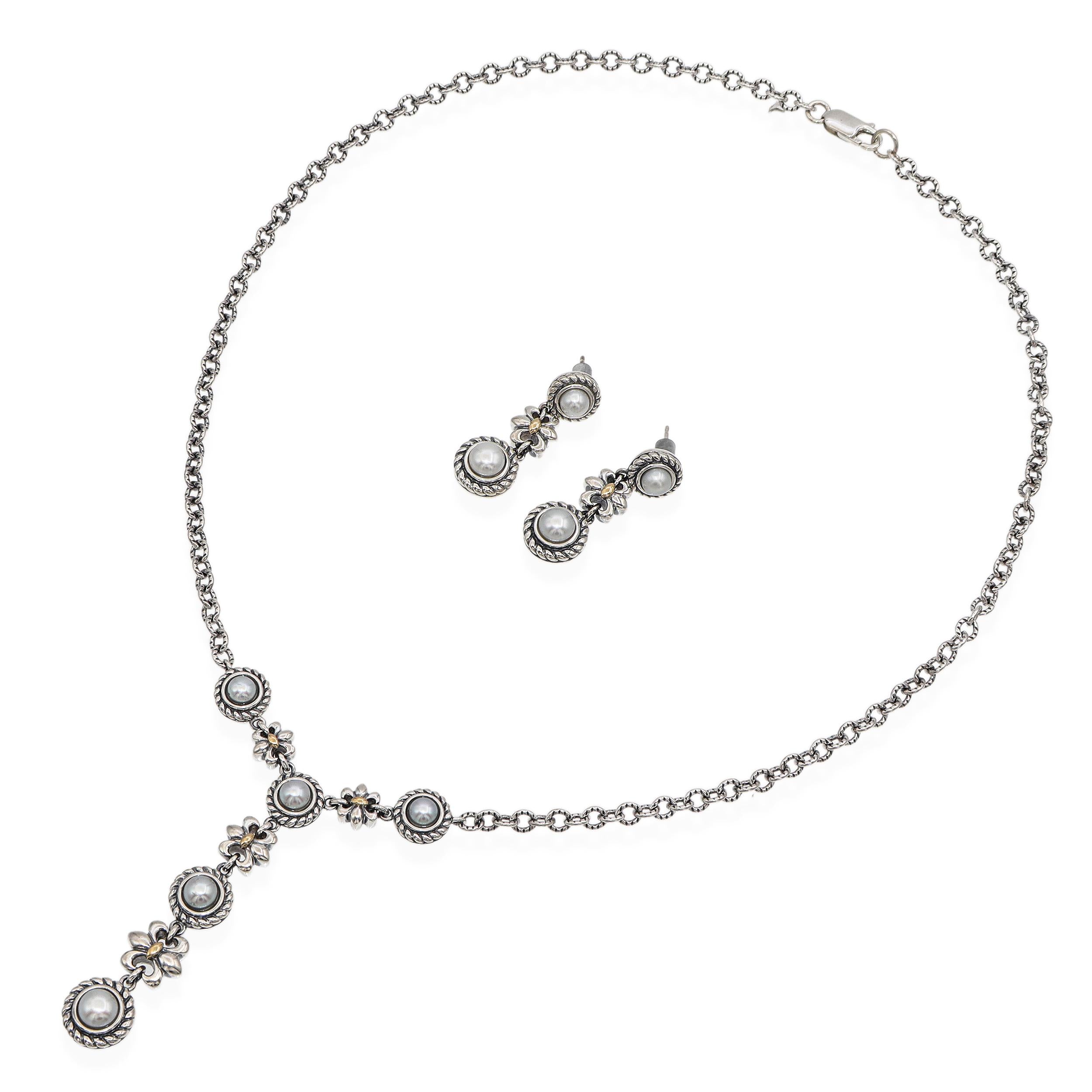 Vintage T & C 14k Yellow Gold and Sterling Silver Mabe Pearl Jewelry Set