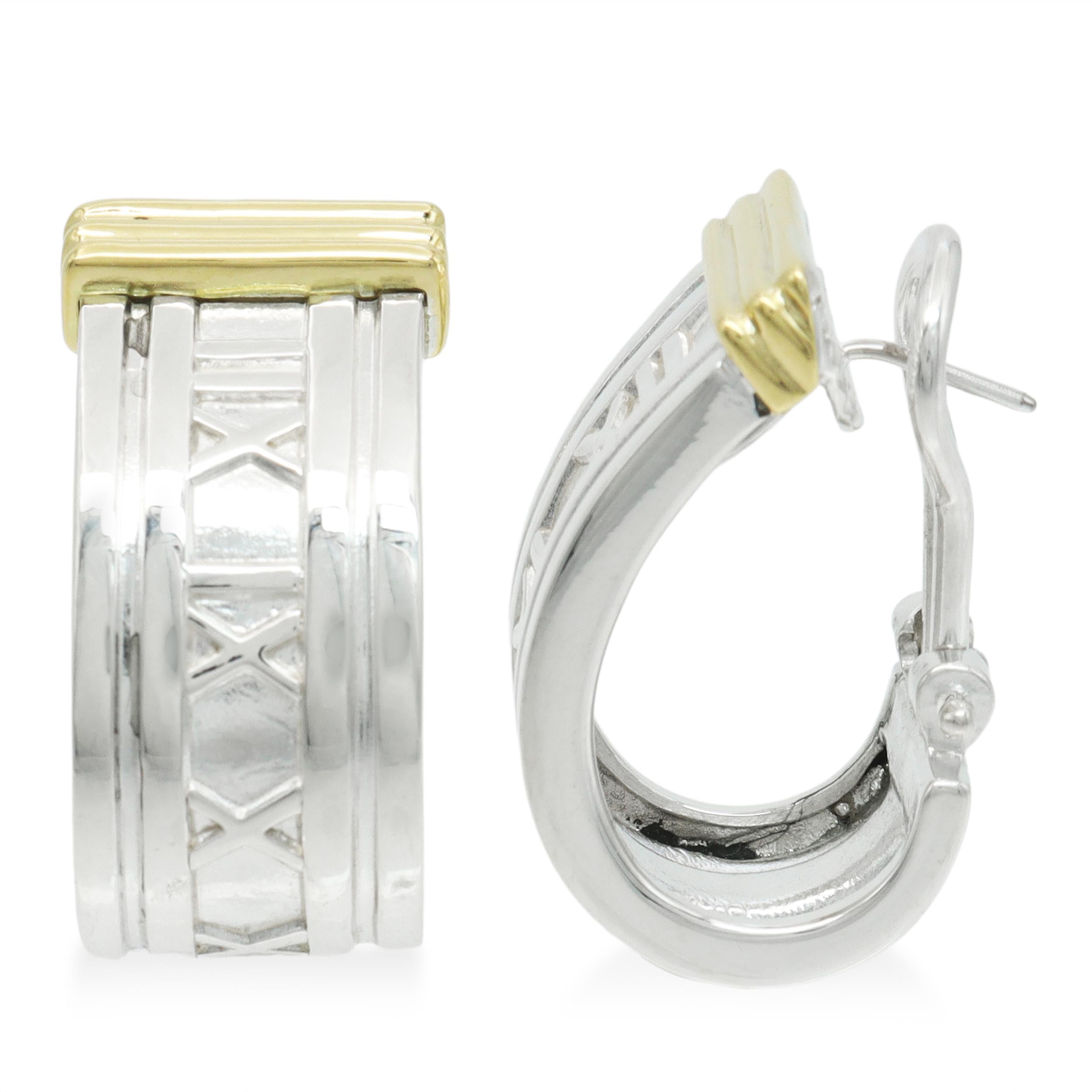 Tiffany & Co. Atlas Sterling Silver & 18k Yellow Gold Huggie Earrings