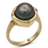 Vintage 14k Yellow Gold Tahitian Pearl and Diamond Ring
