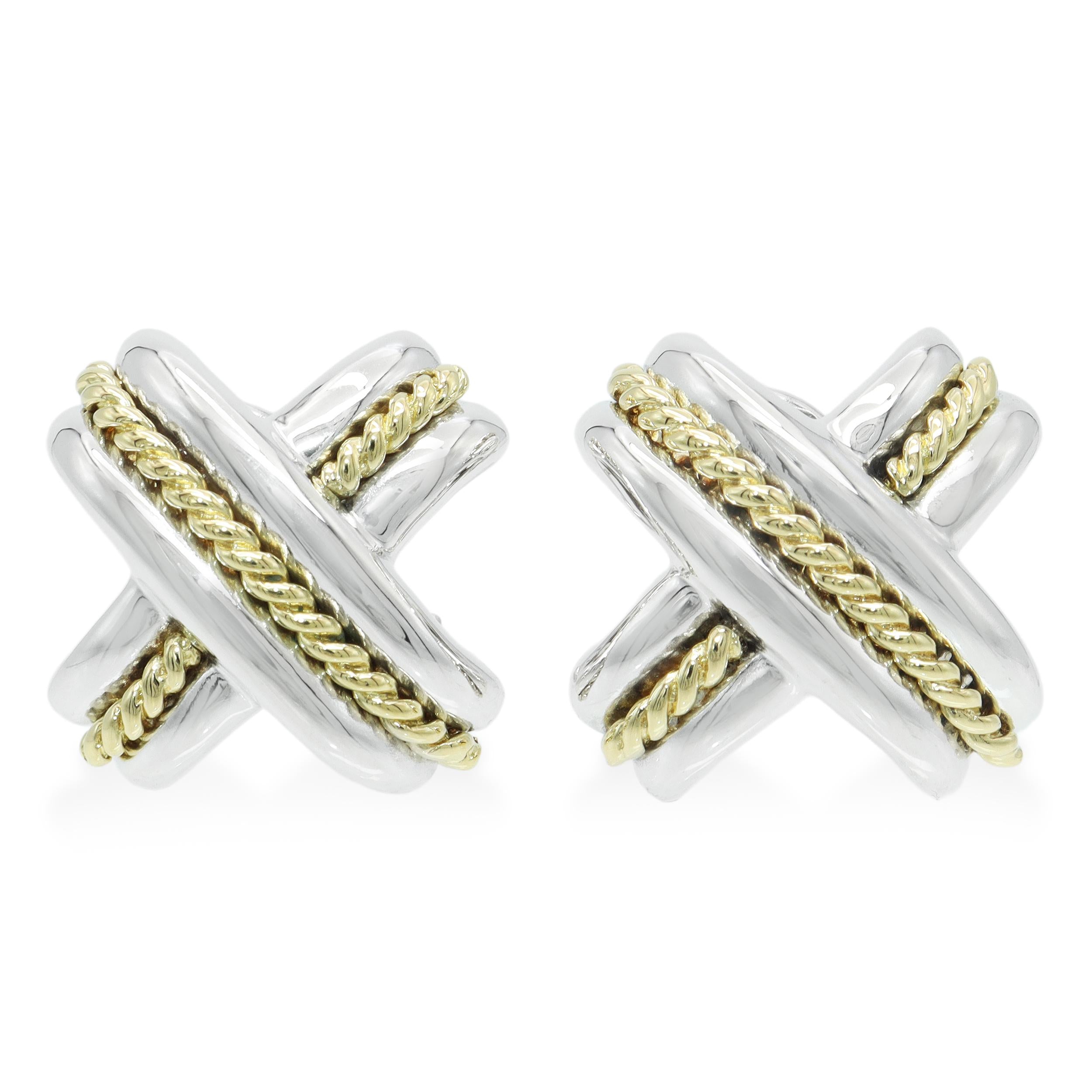 Tiffany & Co. Signature X Sterling Silver & 18k Yellow Gold Earrings