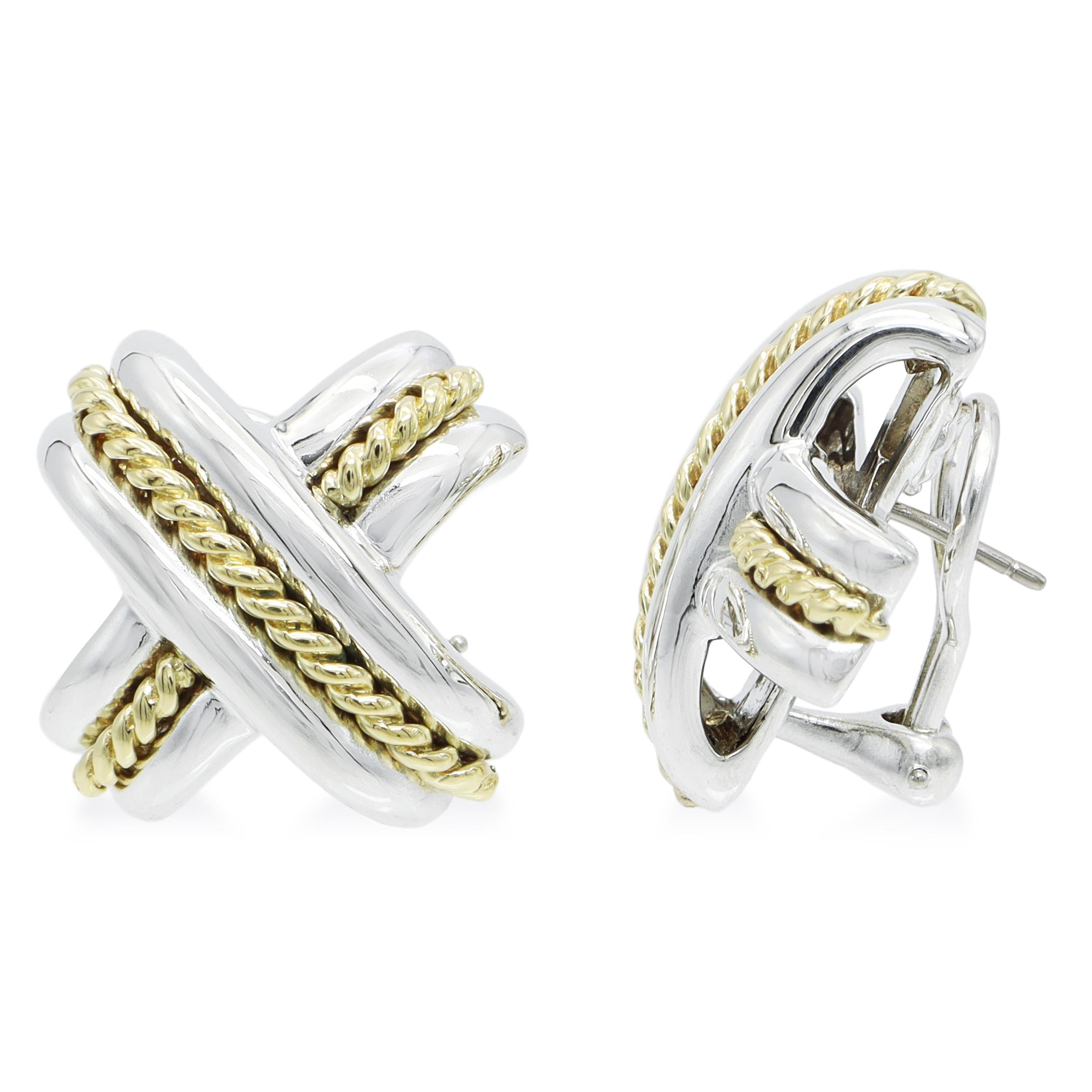 Tiffany & Co. Signature X Sterling Silver & 18k Yellow Gold Earrings