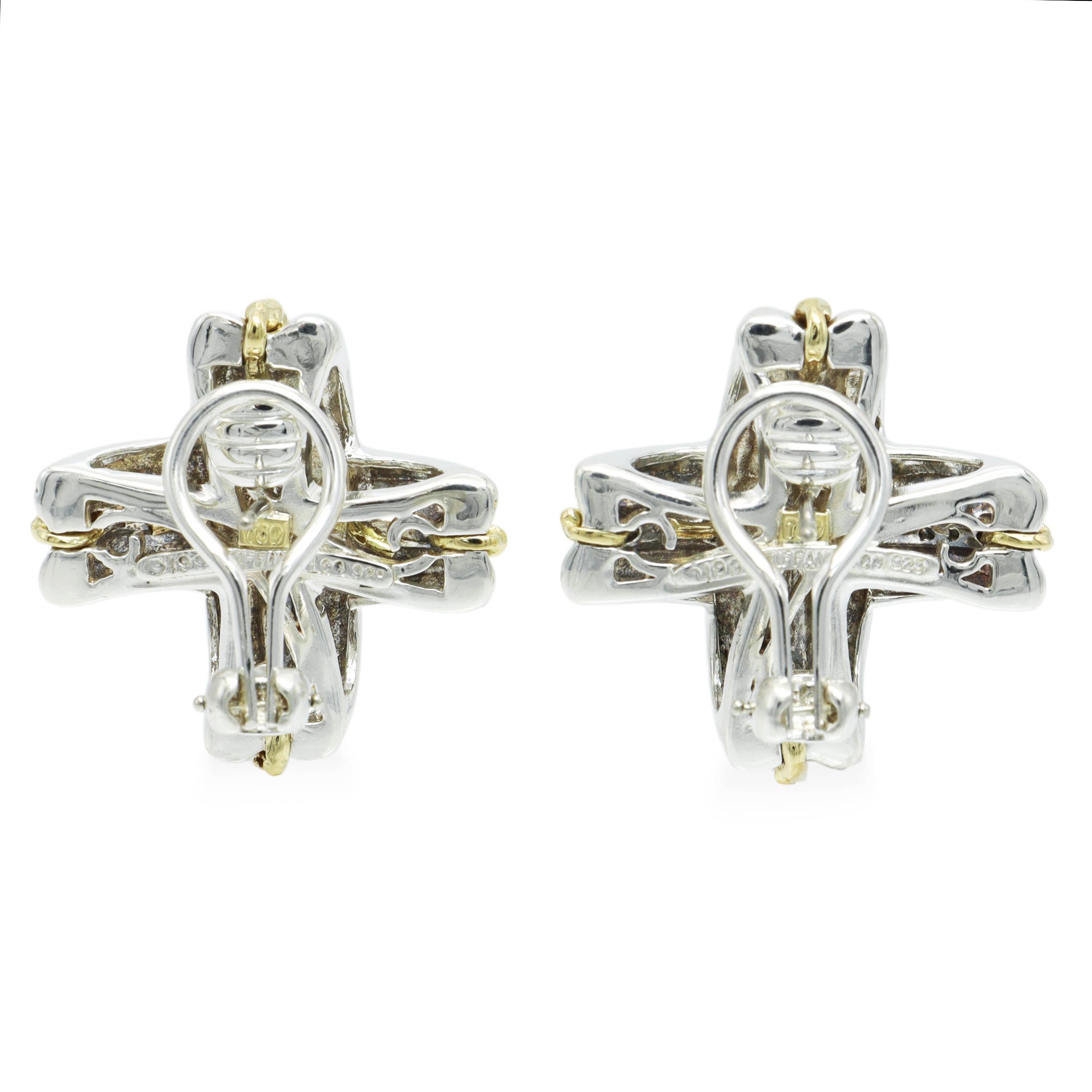 Tiffany & Co. Signature X Sterling Silver & 18k Yellow Gold Earrings