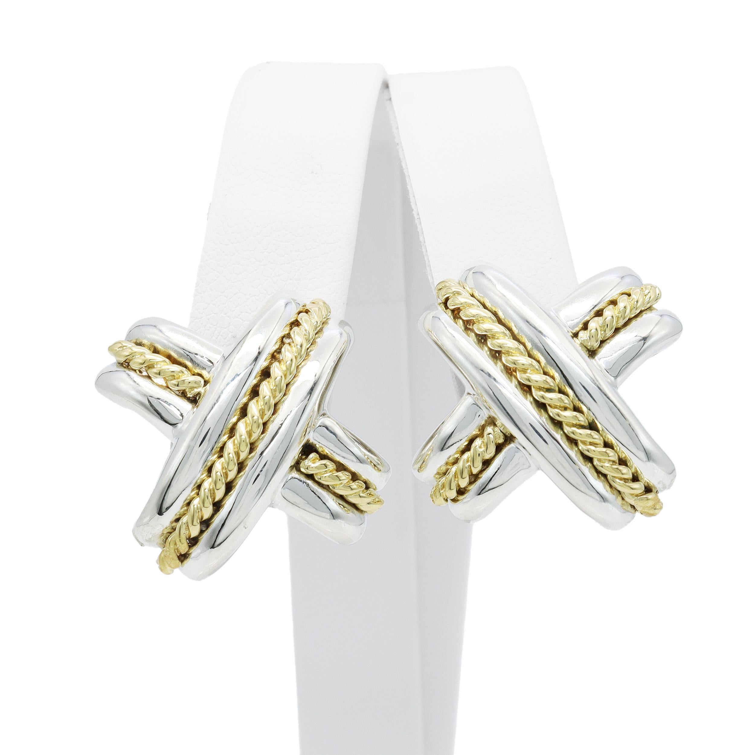 Tiffany & Co. Signature X Sterling Silver & 18k Yellow Gold Earrings