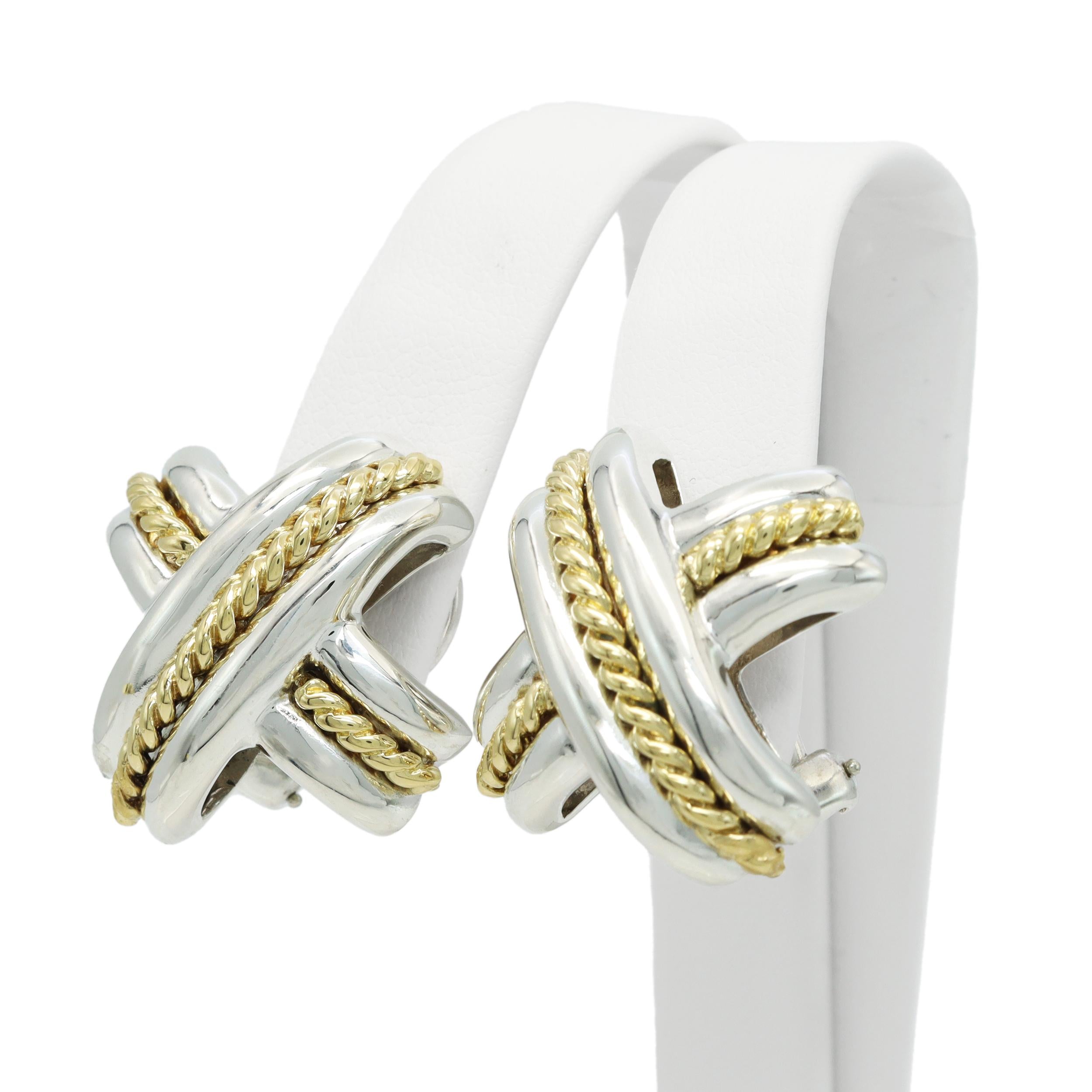 Tiffany & Co. Signature X Sterling Silver & 18k Yellow Gold Earrings