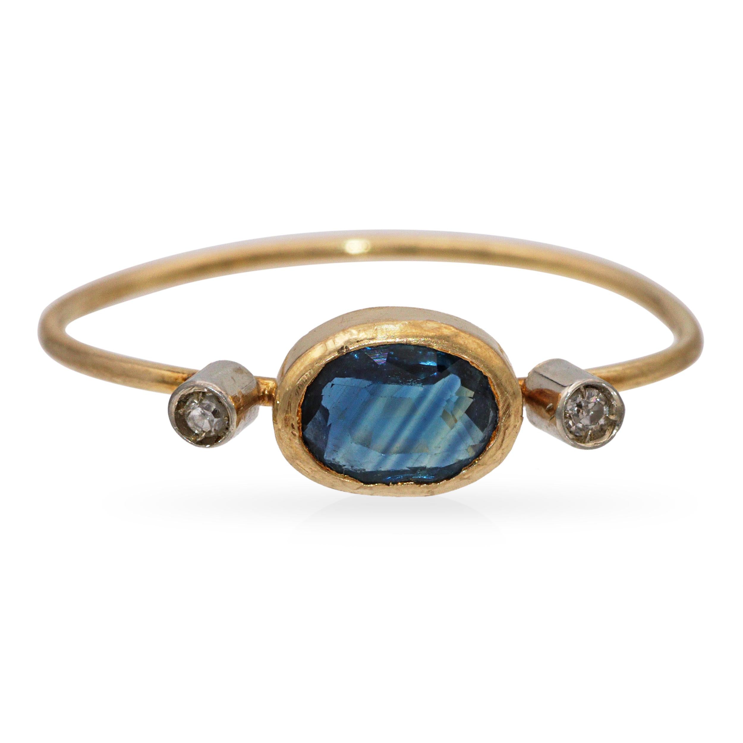 Vintage 14k Yellow Gold Sapphire and Diamond Ring